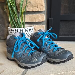 The North Face Kids Gray Hiking Boots with Blue Laces